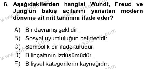 Türk Edebiyatının Mitolojik Kaynakları Dersi 2017 - 2018 Yılı (Vize) Ara Sınavı 6. Soru