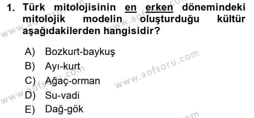 Türk Edebiyatının Mitolojik Kaynakları Dersi 2017 - 2018 Yılı (Final) Dönem Sonu Sınavı 1. Soru