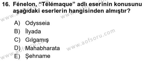 Türk Edebiyatının Mitolojik Kaynakları Dersi 2017 - 2018 Yılı (Final) Dönem Sonu Sınavı 16. Soru