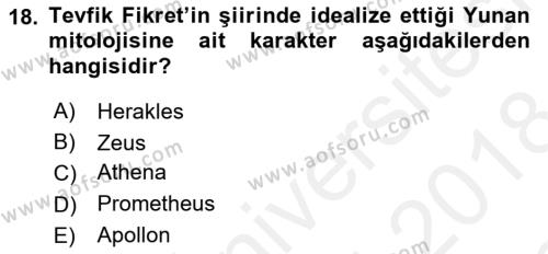 Türk Edebiyatının Mitolojik Kaynakları Dersi 2017 - 2018 Yılı (Final) Dönem Sonu Sınavı 18. Soru