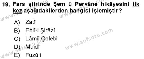 Türk Edebiyatının Mitolojik Kaynakları Dersi 2017 - 2018 Yılı (Final) Dönem Sonu Sınavı 19. Soru