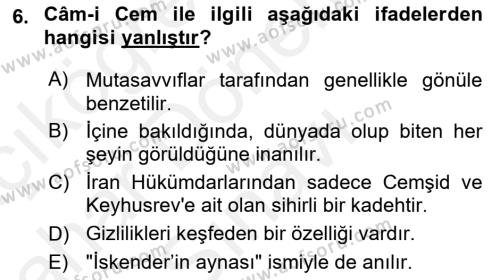 Türk Edebiyatının Mitolojik Kaynakları Dersi 2017 - 2018 Yılı (Final) Dönem Sonu Sınavı 6. Soru