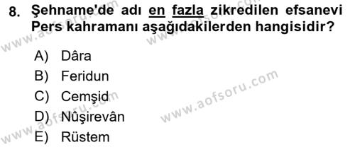 Türk Edebiyatının Mitolojik Kaynakları Dersi 2017 - 2018 Yılı (Final) Dönem Sonu Sınavı 8. Soru