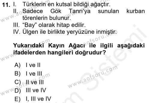 Türk Edebiyatının Mitolojik Kaynakları Dersi 2018 - 2019 Yılı (Vize) Ara Sınavı 11. Soru