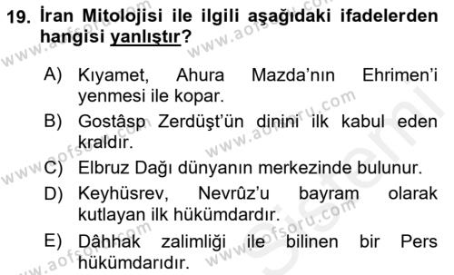 Türk Edebiyatının Mitolojik Kaynakları Dersi 2018 - 2019 Yılı (Vize) Ara Sınavı 19. Soru