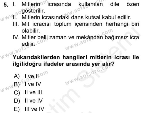 Türk Edebiyatının Mitolojik Kaynakları Dersi 2018 - 2019 Yılı (Vize) Ara Sınavı 5. Soru