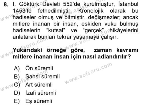 Türk Edebiyatının Mitolojik Kaynakları Dersi 2018 - 2019 Yılı (Vize) Ara Sınavı 8. Soru