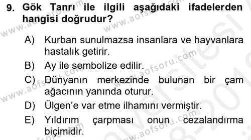 Türk Edebiyatının Mitolojik Kaynakları Dersi 2018 - 2019 Yılı (Vize) Ara Sınavı 9. Soru