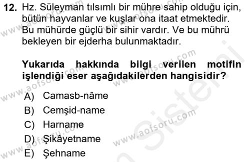 Türk Edebiyatının Mitolojik Kaynakları Dersi 2018 - 2019 Yılı (Final) Dönem Sonu Sınavı 12. Soru