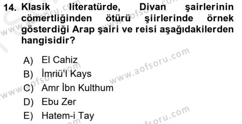 Türk Edebiyatının Mitolojik Kaynakları Dersi 2018 - 2019 Yılı (Final) Dönem Sonu Sınavı 14. Soru