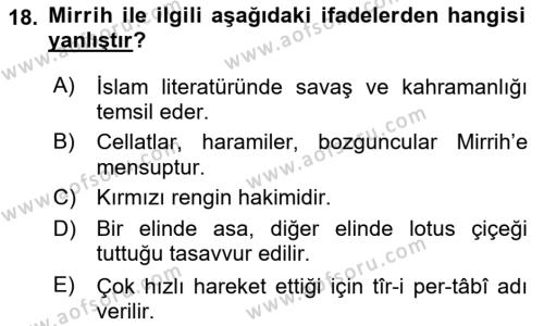 Türk Edebiyatının Mitolojik Kaynakları Dersi 2018 - 2019 Yılı (Final) Dönem Sonu Sınavı 18. Soru