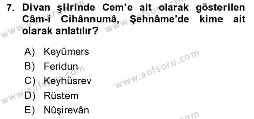 Türk Edebiyatının Mitolojik Kaynakları Dersi 2018 - 2019 Yılı (Final) Dönem Sonu Sınavı 7. Soru