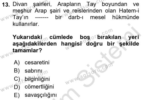 Türk Edebiyatının Mitolojik Kaynakları Dersi 2021 - 2022 Yılı (Final) Dönem Sonu Sınavı 13. Soru