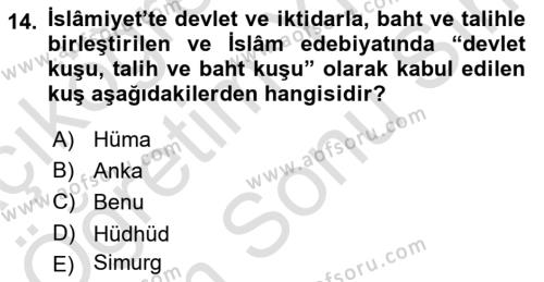 Türk Edebiyatının Mitolojik Kaynakları Dersi 2021 - 2022 Yılı (Final) Dönem Sonu Sınavı 14. Soru