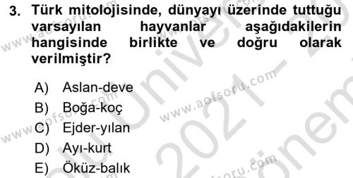 Türk Edebiyatının Mitolojik Kaynakları Dersi 2021 - 2022 Yılı (Final) Dönem Sonu Sınavı 3. Soru