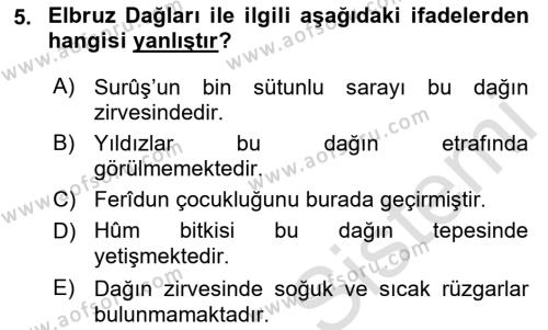 Türk Edebiyatının Mitolojik Kaynakları Dersi 2021 - 2022 Yılı (Final) Dönem Sonu Sınavı 5. Soru