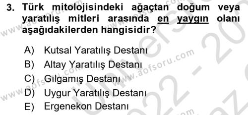 Türk Edebiyatının Mitolojik Kaynakları Dersi 2022 - 2023 Yılı Yaz Okulu Sınavı 3. Soru