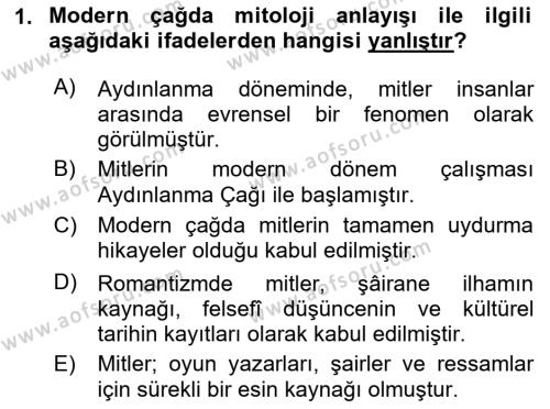 Türk Edebiyatının Mitolojik Kaynakları Dersi 2023 - 2024 Yılı (Vize) Ara Sınavı 1. Soru