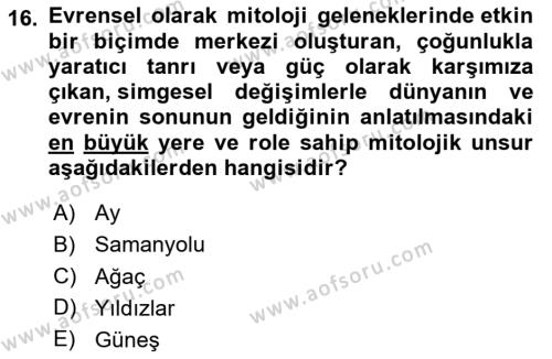 Türk Edebiyatının Mitolojik Kaynakları Dersi 2023 - 2024 Yılı (Vize) Ara Sınavı 16. Soru