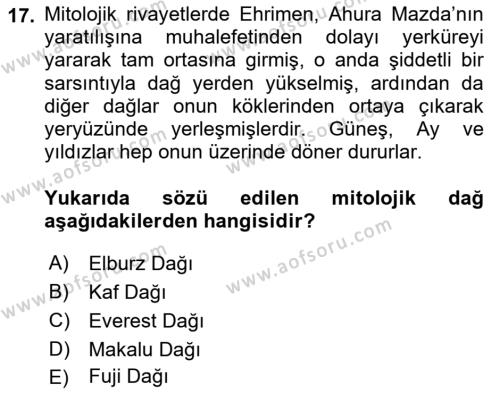 Türk Edebiyatının Mitolojik Kaynakları Dersi 2023 - 2024 Yılı (Vize) Ara Sınavı 17. Soru