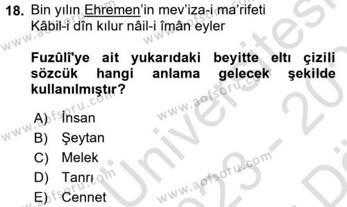 Türk Edebiyatının Mitolojik Kaynakları Dersi 2023 - 2024 Yılı (Vize) Ara Sınavı 18. Soru