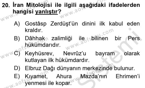 Türk Edebiyatının Mitolojik Kaynakları Dersi 2023 - 2024 Yılı (Vize) Ara Sınavı 20. Soru