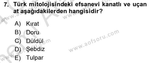 Türk Edebiyatının Mitolojik Kaynakları Dersi 2023 - 2024 Yılı (Vize) Ara Sınavı 7. Soru