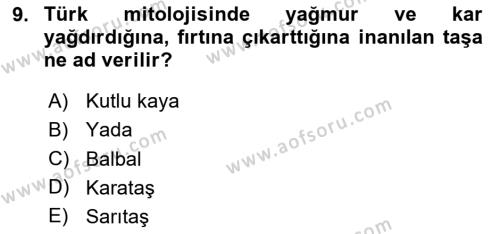 Türk Edebiyatının Mitolojik Kaynakları Dersi 2023 - 2024 Yılı (Vize) Ara Sınavı 9. Soru