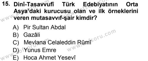 Türk Halk Şiiri Dersi 2012 - 2013 Yılı (Vize) Ara Sınavı 15. Soru