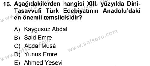 Türk Halk Şiiri Dersi 2012 - 2013 Yılı (Vize) Ara Sınavı 16. Soru