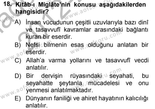 Türk Halk Şiiri Dersi 2012 - 2013 Yılı (Vize) Ara Sınavı 18. Soru