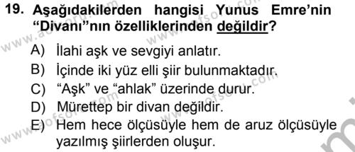 Türk Halk Şiiri Dersi 2012 - 2013 Yılı (Vize) Ara Sınavı 19. Soru