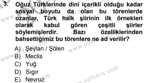 Türk Halk Şiiri Dersi 2012 - 2013 Yılı (Vize) Ara Sınavı 3. Soru