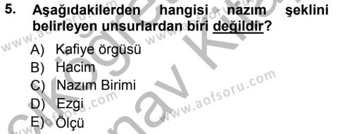 Türk Halk Şiiri Dersi 2012 - 2013 Yılı (Vize) Ara Sınavı 5. Soru
