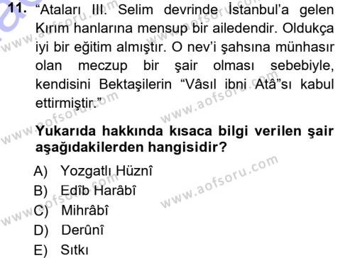 Türk Halk Şiiri Dersi 2012 - 2013 Yılı (Final) Dönem Sonu Sınavı 11. Soru