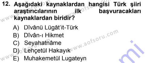 Türk Halk Şiiri Dersi 2012 - 2013 Yılı (Final) Dönem Sonu Sınavı 12. Soru