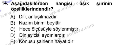 Türk Halk Şiiri Dersi 2012 - 2013 Yılı (Final) Dönem Sonu Sınavı 14. Soru