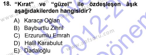 Türk Halk Şiiri Dersi 2012 - 2013 Yılı (Final) Dönem Sonu Sınavı 18. Soru
