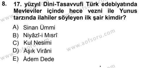 Türk Halk Şiiri Dersi 2012 - 2013 Yılı (Final) Dönem Sonu Sınavı 8. Soru