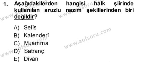 Türk Halk Şiiri Dersi 2013 - 2014 Yılı (Vize) Ara Sınavı 1. Soru