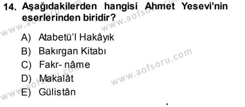 Türk Halk Şiiri Dersi 2013 - 2014 Yılı (Vize) Ara Sınavı 14. Soru
