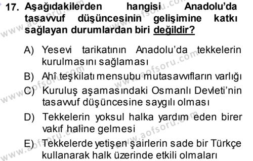 Türk Halk Şiiri Dersi 2013 - 2014 Yılı (Vize) Ara Sınavı 17. Soru