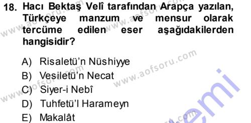 Türk Halk Şiiri Dersi 2013 - 2014 Yılı (Vize) Ara Sınavı 18. Soru