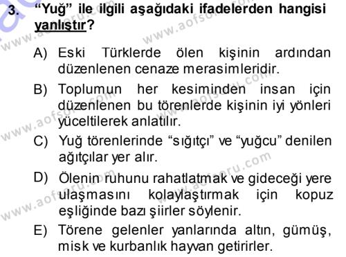 Türk Halk Şiiri Dersi 2013 - 2014 Yılı (Vize) Ara Sınavı 3. Soru