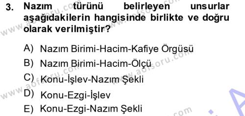 Türk Halk Şiiri Dersi 2013 - 2014 Yılı (Final) Dönem Sonu Sınavı 3. Soru