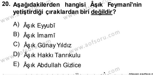 Türk Halk Şiiri Dersi 2013 - 2014 Yılı Tek Ders Sınavı 20. Soru