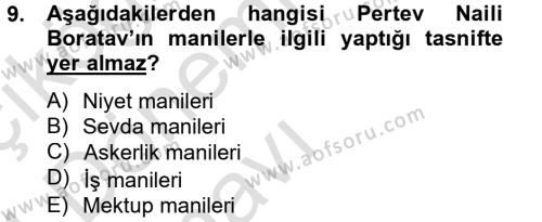 Türk Halk Şiiri Dersi 2013 - 2014 Yılı Tek Ders Sınavı 9. Soru
