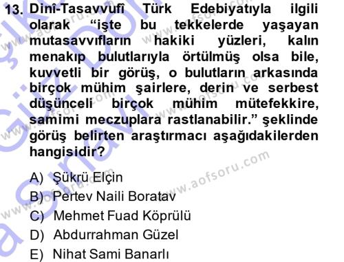 Türk Halk Şiiri Dersi 2014 - 2015 Yılı (Vize) Ara Sınavı 13. Soru