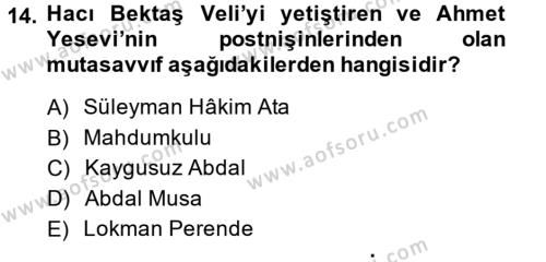 Türk Halk Şiiri Dersi 2014 - 2015 Yılı (Vize) Ara Sınavı 14. Soru