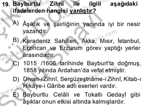 Türk Halk Şiiri Dersi 2014 - 2015 Yılı (Final) Dönem Sonu Sınavı 19. Soru